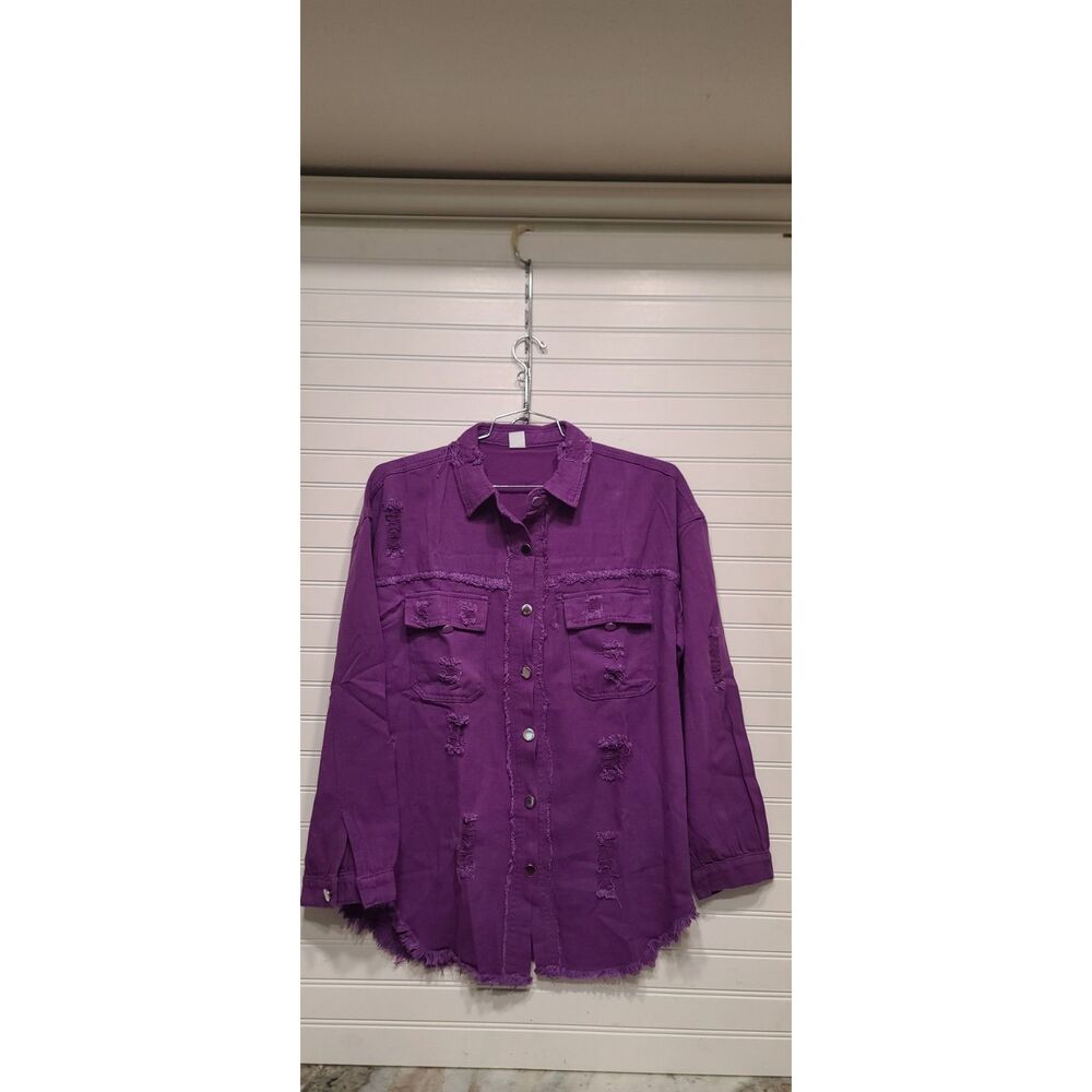 Giallino Distressed Frayed Purple Long Sleeve Jean Jacket Size XXL NEW